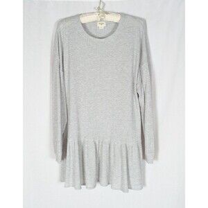 World Market Blouse OS Women's Gray Waffle Knit Peplum Long Sleeve Lounge Cozy
